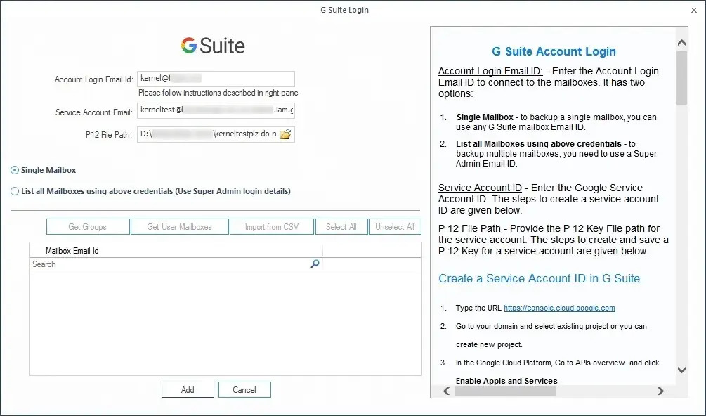 screenshot of Kernel G Suite Backup Tool